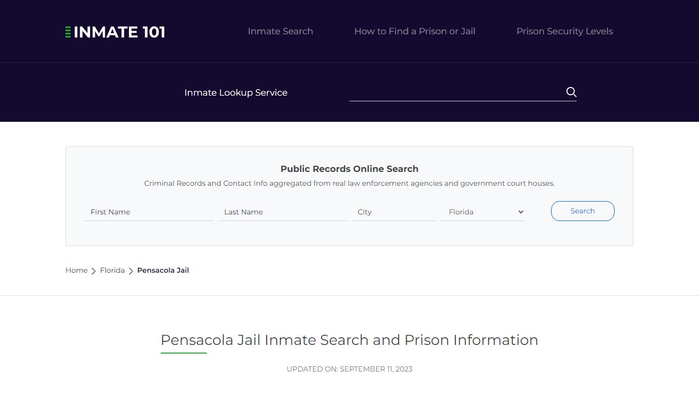 Pensacola Jail Inmate Search and Prison Information