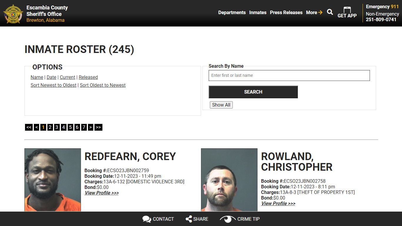 Inmate Roster (252) - Escambia County Sheriff, AL